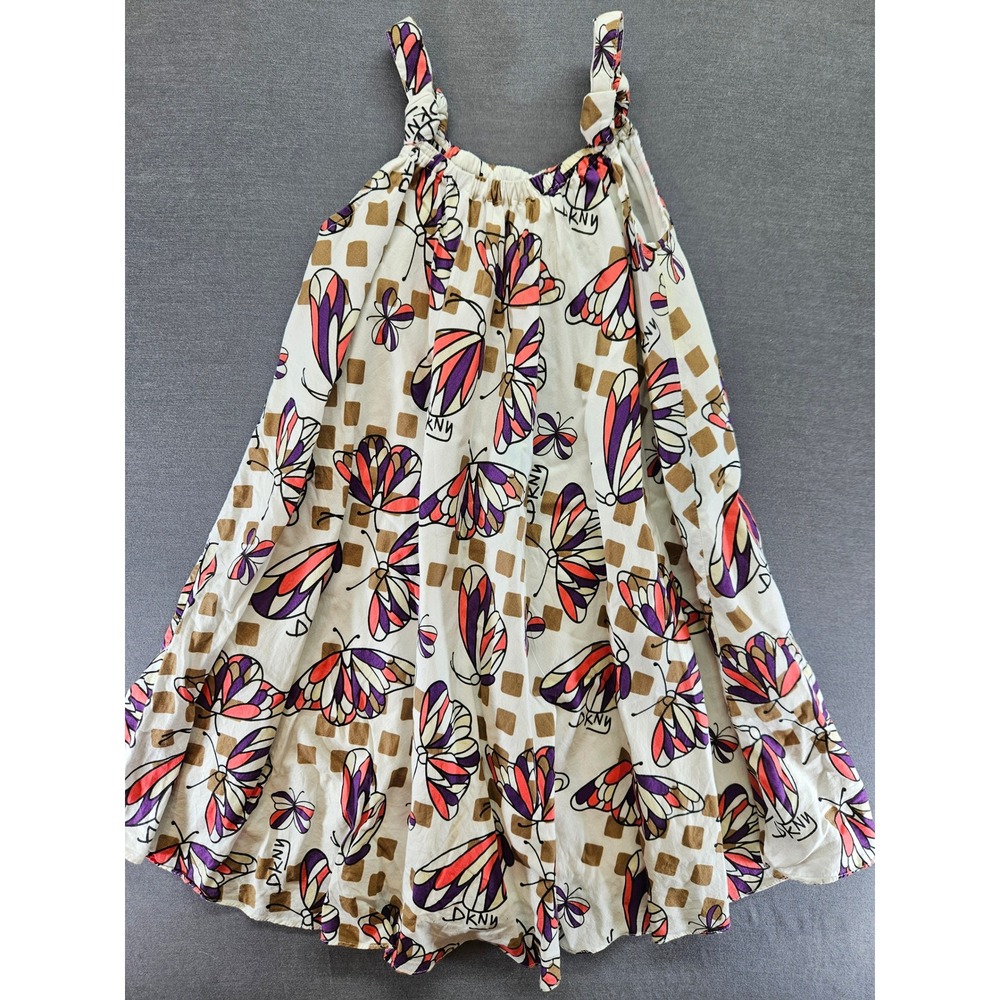 DKNY Butterfly Print Sleeveless Mini Dress Cream Purple Orange Small